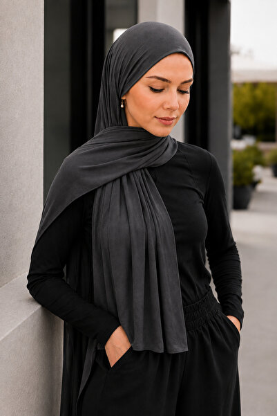 Merve Nayir Tesettür Penye Şal Jersey Lycra Shawl Hijab Antrasit