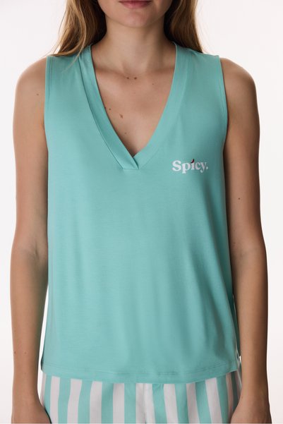 Penti Mint Green Hailey Slogan Patterned Athlete Pajama Top