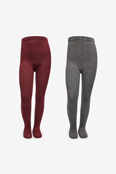 Penti Girl's Pretty Rib Burgundy 2-Piece Pantyhose