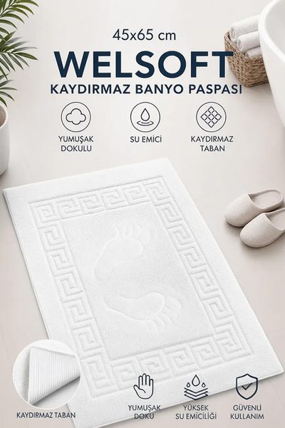 Coton Delux 45x65 cm Welsoft Kaydırmaz Banyo Paspası | Yumuşak Dokulu, Su Emi...