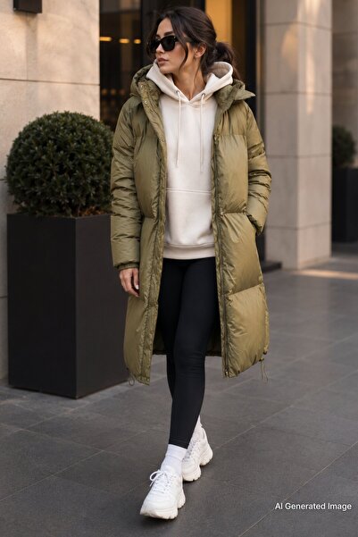 Madmext Mad Girls Khaki Long Puffer Coat Mg1303