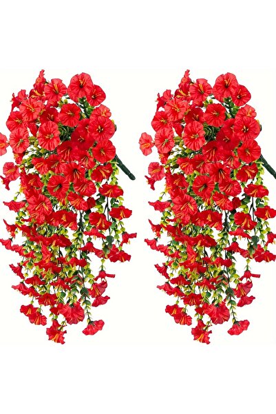 Choice7 Red 2pcs UV-Resistant Artificial Morning Glory & Eucalyptus Hanging D...