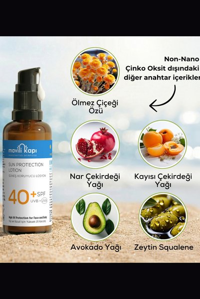 Mavili Kapı 100% Natural Sunscreen Mineral Filter Broad Spectrum Anti-Blemish Face Cream for All Skin Types