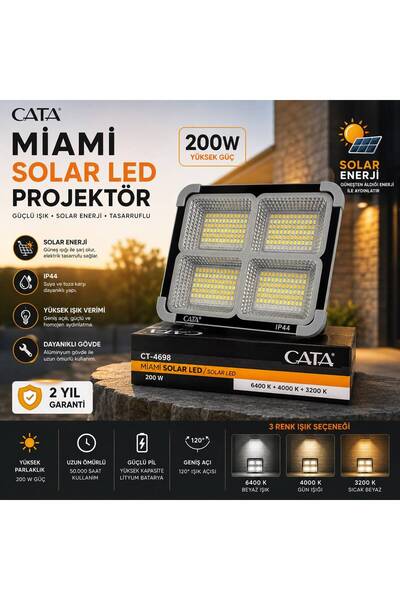 Cata Ct-4698 Miami Solar Led Projektör (YENİ SOLAR PANEL VE PİL ÖMRÜ GÜÇLENDİ...