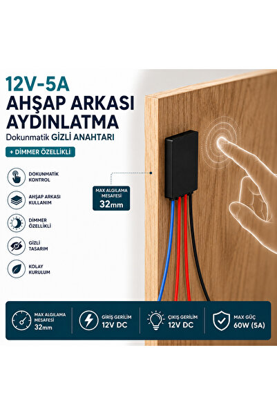 MELKO Ahşap-Taş Arkası 12V Dokunmatik Sensör Anahtarı