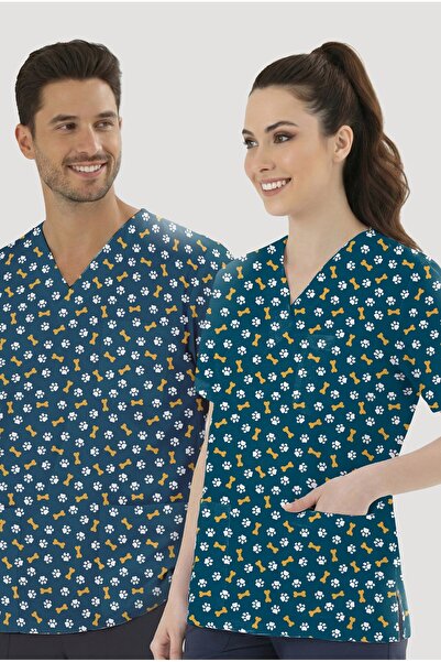 ÇİZGİ MEDİKAL Paw Bone Patterned Single Top (Cotton Lycra Fabric)