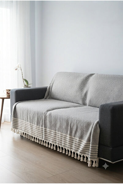 MKAtölyem Anthracite Cotton Pieces Woven Decorative Hand-Tied Pieces Fringed ...