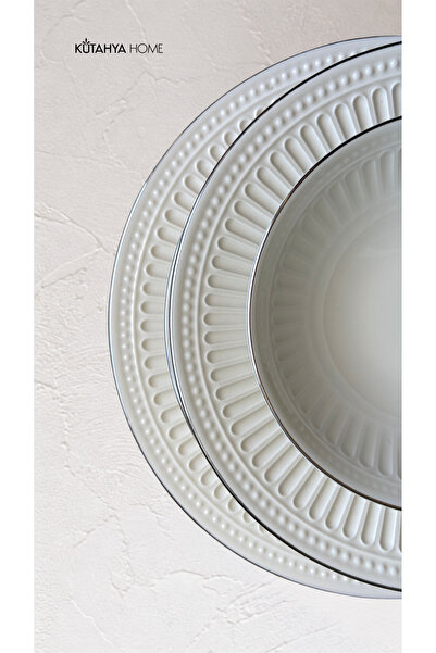 KÜTAHYA HOME Valencia Silver Gümüş Yaldızlı 24 Parça Porselen Yemek Takımı – ...