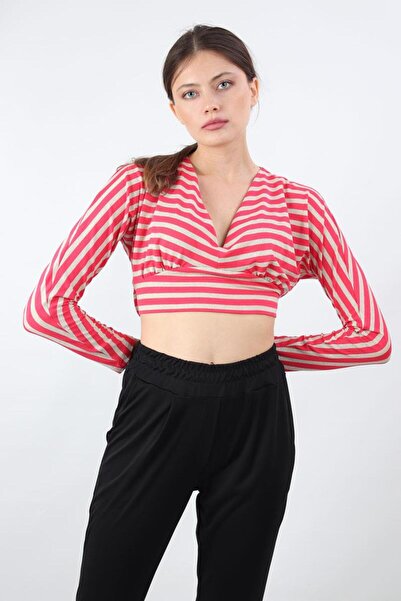ALEXANDERGARDI Striped Crop Blouse, Beige-Pink (B19-153401)