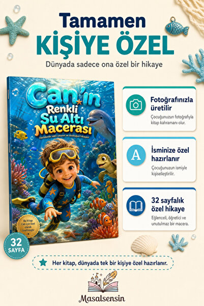 MasalSensin Kişiye Özel Su Altı Çocuk Kitabı - İsme Özel 32 Sayfa Hediyelik M...