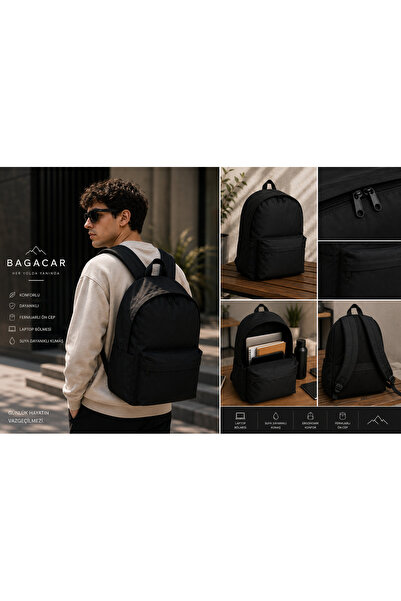 Bagacar 126 Exaption Täglicher Schulrucksack Dunkelschwarz
