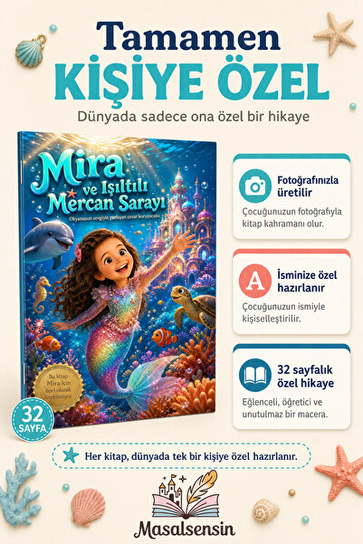 MasalSensin Deniz Kızı Kişiye Özel Çocuk Hikaye Kitabı - İsme Özel Masal - Kı...