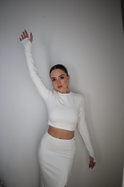 Maison La Femme Basic Solid Color Maxi Skirt Crop Sweater Set