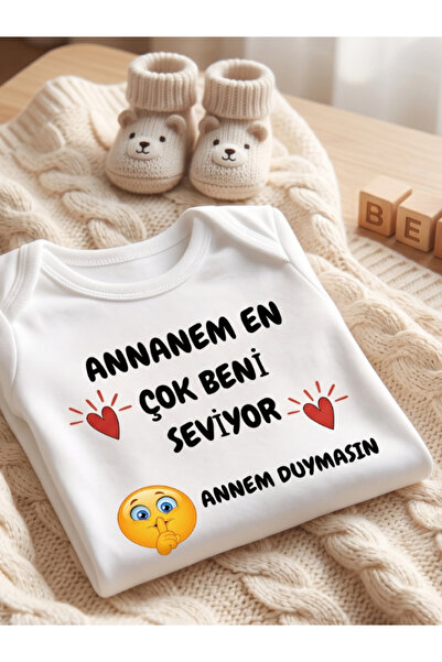 EGGBABY Anneanne Sevgisi Temalı Bebek Body Zıbın %100 Pamuk Eğlenceli Yazılı Hediye Bebek Zıbın