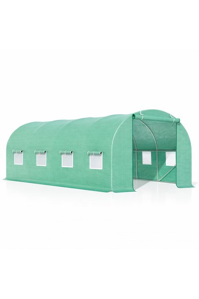 Avex Seră de grădină, dimensiuni 400x300x200 cm, folie PE verde cu plasă, 140 g/mp, rezistentă la UV, 1 ușă, 8 ferestre, țevi de oțel galvanizat de 19 mm