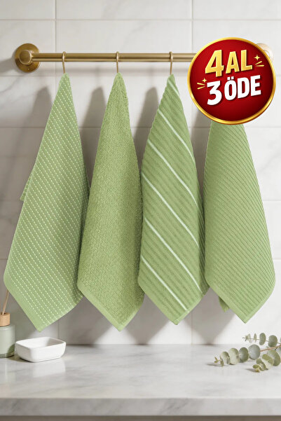 Coton Delux Mira 4'lü Mutfak ve El&Yüz Havlu Seti 40x60 cm | %100 Pamuk Kurul...