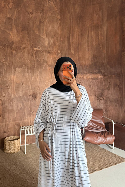 ensade Striped Cotton Hijab Dress Women's Summer Oversize Comfortable Fit Bel...
