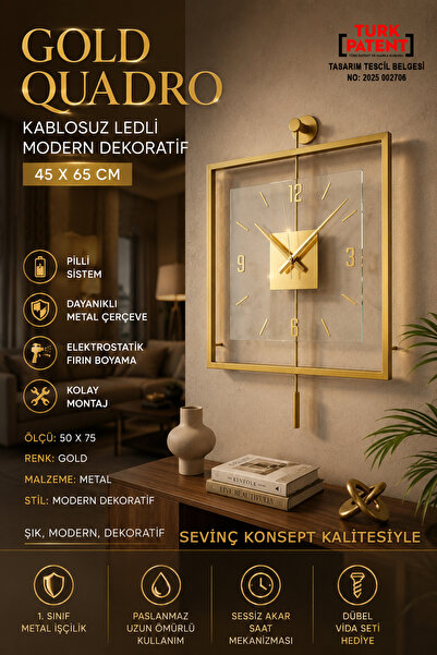 SEVİNÇ KONSEPT Gold Quadro Kare Şeffaf Luxe 45 x 65 cm, Modern Dekoratif Sark...