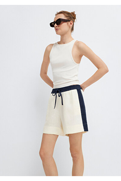 Mavi Stripe Detailed Ecru Linen Shorts 1410272-70048