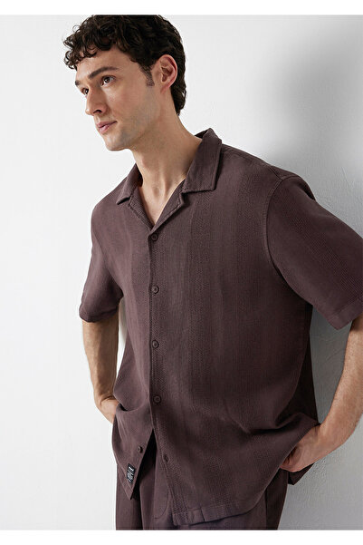 Mavi Kahverengi Kısa Kollu Gömlek Loose Fit / Bol Rahat Kesim 0211972-88083