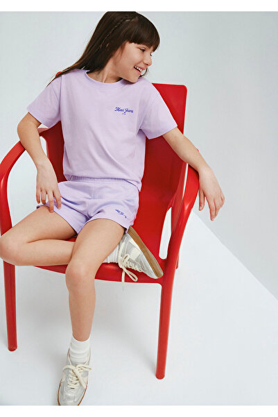 Mavi Logo Printed Purple T-Shirt Shorts Set Loose 7t10002-70523
