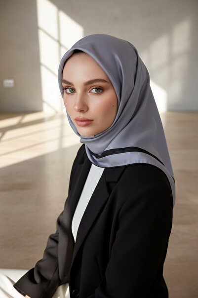 Vissona 100% Twill İpek Düz Renk Bordür Desenli Gri Siyah Renkli Daha Tok Exc...
