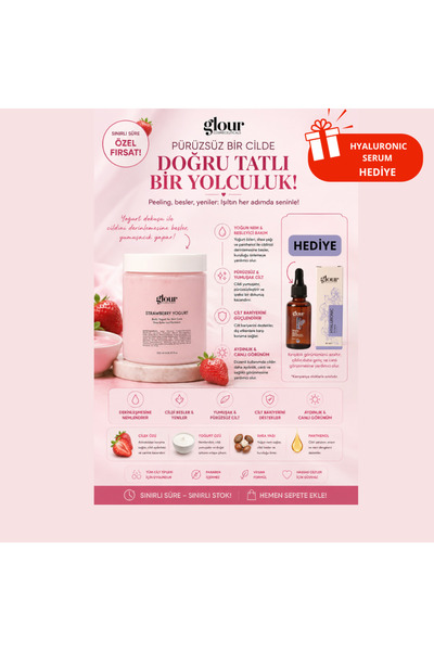 GLOUR Çilekli Vücut Yoğurdu 250 ml - Nemlendirici Canlandırıcı Hyaluronic Ser...