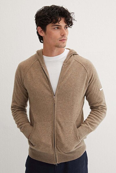 Silk and Cashmere Açık Vizon David Saf Kaşmir Kapüşonlu Hırka