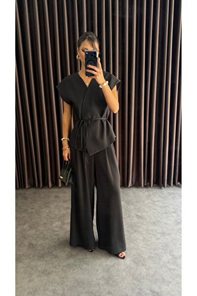 ZF BUTİK Black Tie-Up Vest Suit