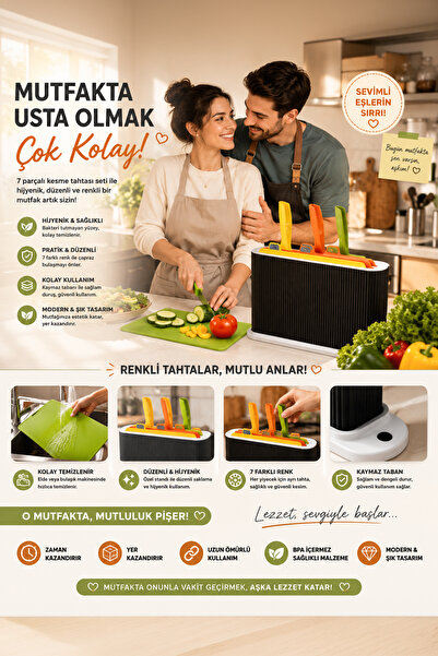Porsima 1075 Standlı Bıçaklı Çoklu Kesme Doğrama Tahtası Seti - Standlı Kesim...