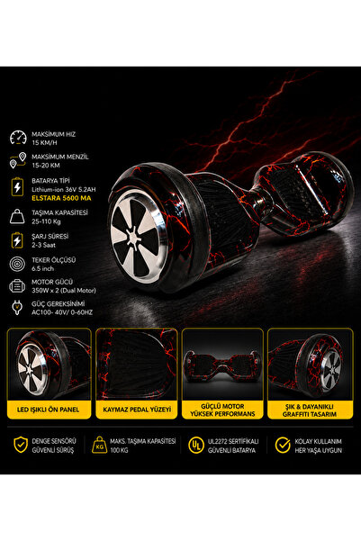 HOVERWAY HOVERBOARD 6.5 İNÇ LED IŞIKLI TAŞIMA KOLLU 36V 5.2AH ELEKTRİKLİ KAYKAY