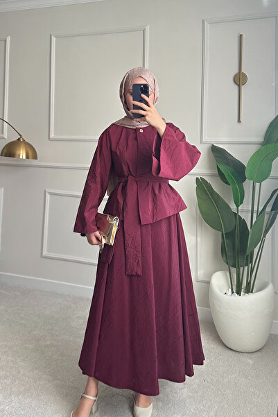 Nsade Crinkle Textured Spanish Sleeve Blouse Elastic Waist Long Skirt Hijab S...