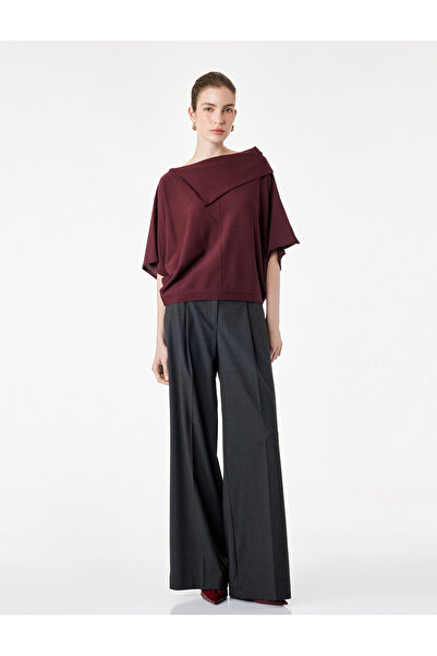 Koton Viscose Turn-Down Collar 3/4 Sleeve Knitwear Oversize Sweater