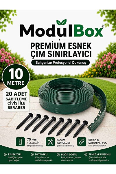 MODULBOX ESNEK PVC ÇİM AYIRICI, BAHÇE PEYZAJ DÜZENLEYİCİ, ( 10 METRE YEŞİL ) ...