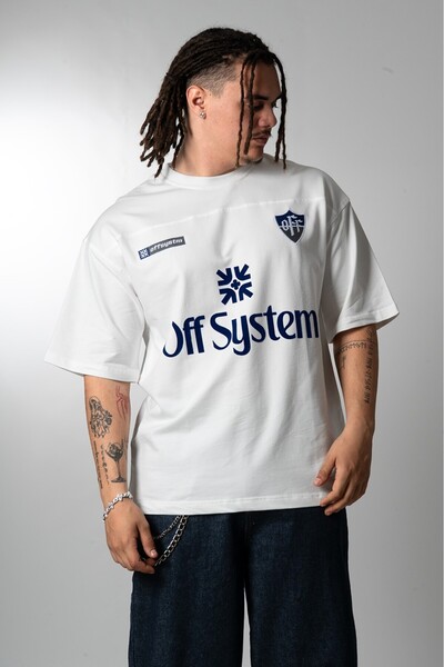 Plus Eighteen System 19 Velvet Embroidery White Oversize Men's Jersey T-Shirt