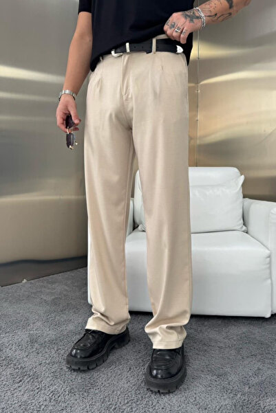 sunfyre Men's Pleated Detail Baggy Fit Comfortable Fit Fabric Trousers