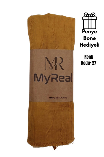 MyReal Bamboo Kraş Shawl Mustard - Natural Texture That Does Not Require Iron...