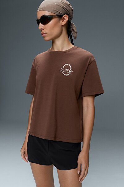 Oysho Desenli pamuk karışımlı boxy kısa kollu T-shirt