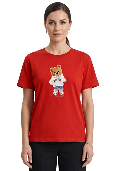 DK DAKSEL Dare You Hooded Teddy Bear Printed Oversized Regular Fit Unisex T-S...