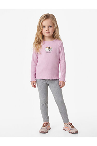 Koton Cotton Long Sleeve Crew Neck Camisole Cat Printed T-Shirt