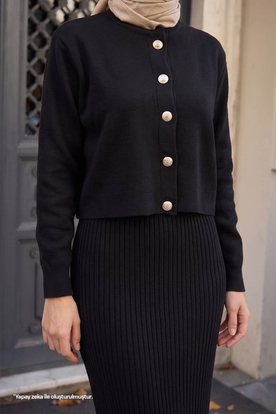 InStyle Set de tricotaje negre duble cu nervuri cardigan