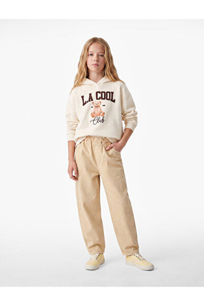 Koton Cotton Loose Fit Barrel Denim Trousers with Elastic Waist