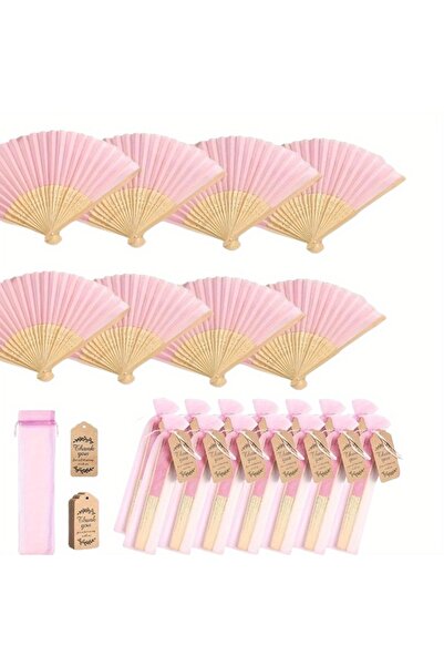 Choice Pink 12Pcs Pink Bamboo Wood Folding Fan Set with Gift Bag Card Bridal ...