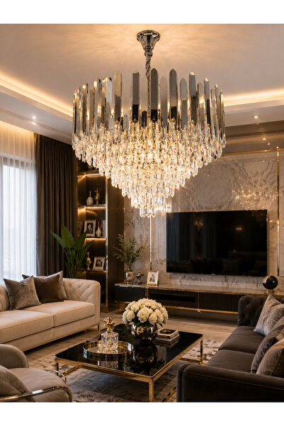 SimaAvize Kristal Taşlı Avize Modern Şık Salon Avizesi Dekoratif Lüks Sarkıt ...