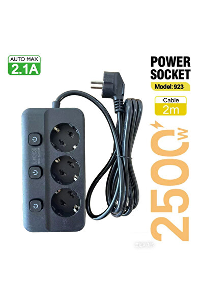 Choice شريط طاقة أسود 923 بقابس أوروبي، مقبس متعدد المنافذ مع منافذ USB وسلك ...