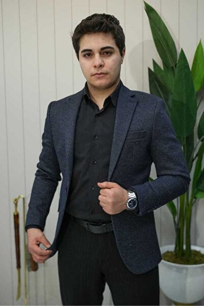 Beystil Mono Yaka Lacivert Kırçıllı Ceket 50675- Slim Fit