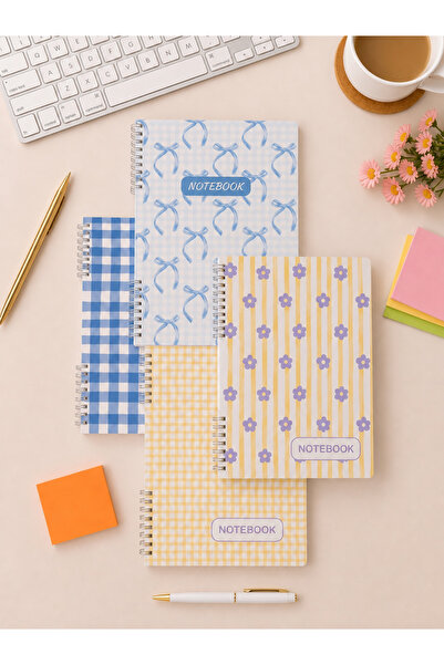 PickyTidy A4 Spiralli Defter 4'lü Set – Renkli Kapaklı 2 Çizgili - 2 Kareli 8...