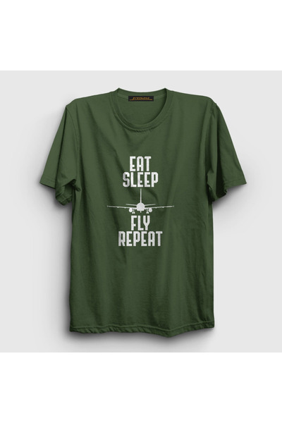 Presmono Μπλουζάκι Unisex Khaki Eat Sleep Fly Repeat Pilot Airplane Airplane ...