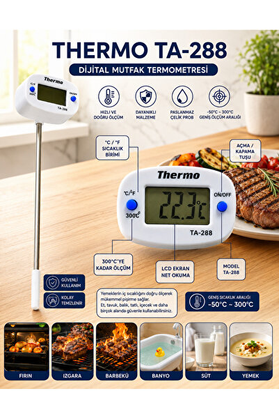 Unichrome Thermo Ta-288 Oynar Başlıklı Dijital Mutfak Yemek Termometresi Paslanmaz Çelik Sıcaklık Ölçer