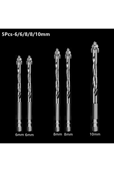 Choice1 5Pcs-6-6-8-8-10mm 6/8/10/12 Hex Masonry Drill Bits 1/4 Shank Titanium...